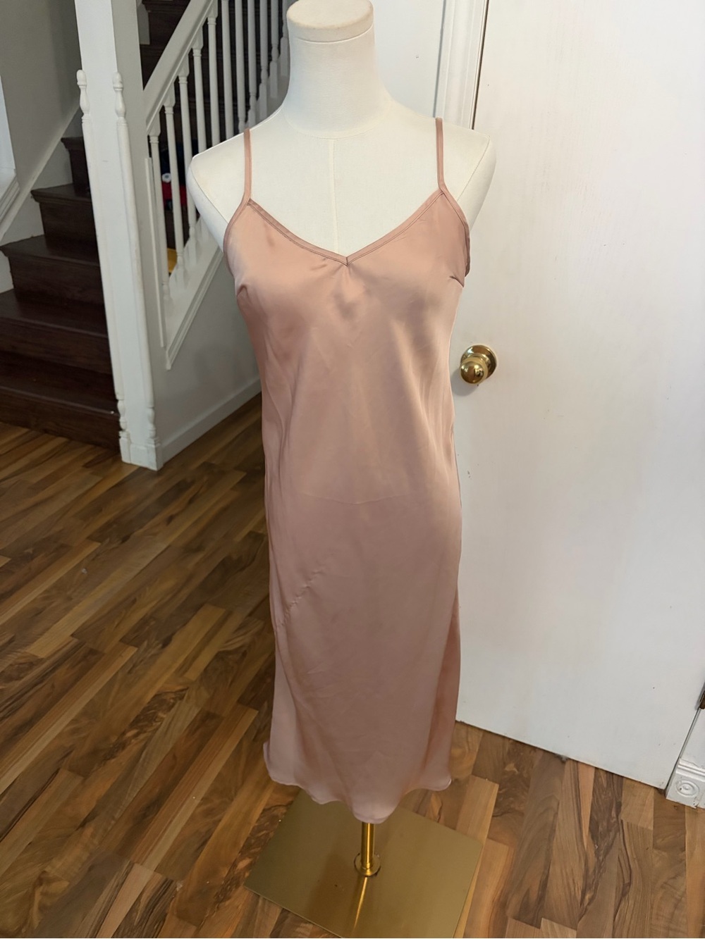 Trina Turk Beige / Blush Pink Vintage Style Silky Slip Midi Dress, Size 4